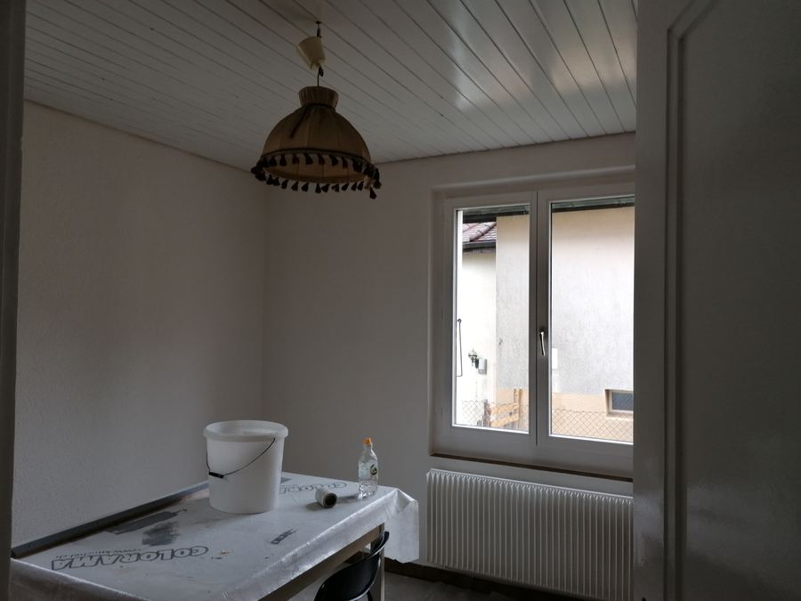 Combles, plafond lambrissé peint